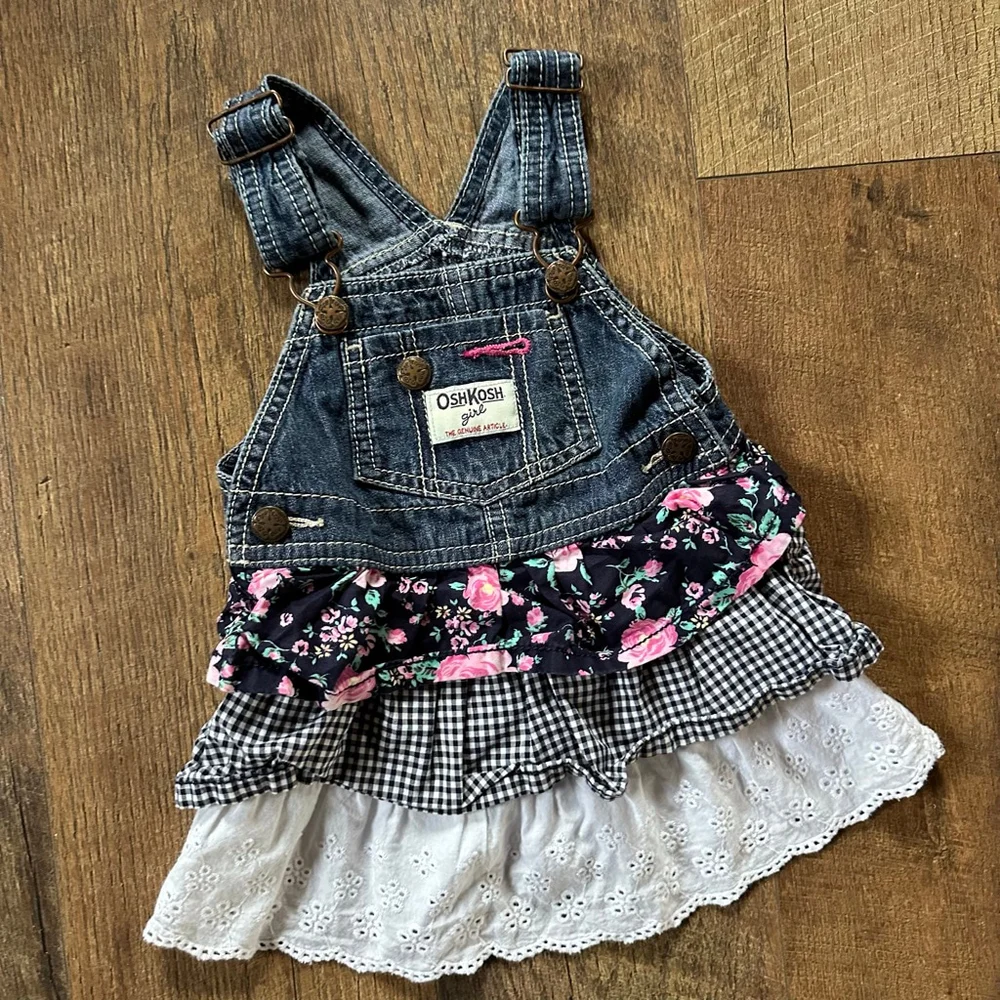Baby OshKosh B'gosh Overalls 12 Months Blue Black Floral Gingham